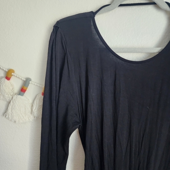 Young Fabulous & Broke Black Drapped Back Ruched Long Sleeve Belted Midi Dress L - Picture 5 of 10